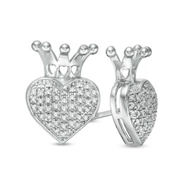 1/8 CT. T.W. Composite Diamond Heart with Crown Stud Earrings in Sterling Silver