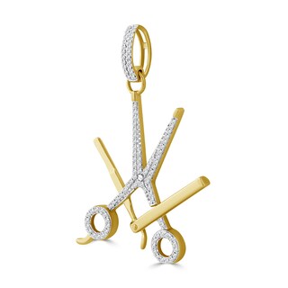 1/4 CT. T.W. Diamond Scissor Shears and Straight Razor Barber Necklace Charm in 10K Gold