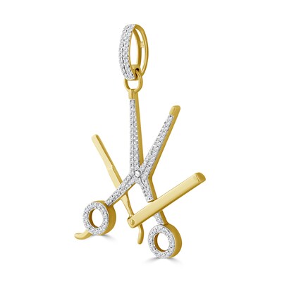 1/4 CT. T.W. Diamond Scissor Shears and Straight Razor Barber Necklace Charm in 10K Gold