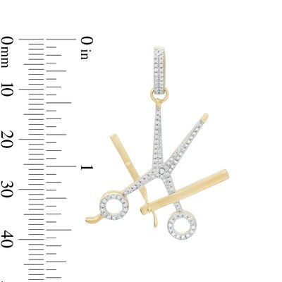 1/4 CT. T.W. Diamond Scissor Shears and Straight Razor Barber Necklace Charm in 10K Gold