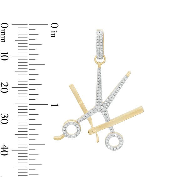 1/4 CT. T.W. Diamond Scissor Shears and Straight Razor Barber Necklace Charm in 10K Gold