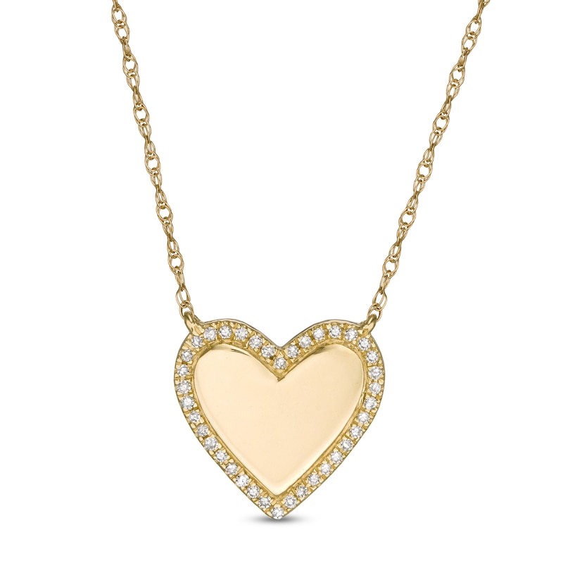 1/20 CT. T.W. Diamond Frame Heart Disc Necklace in10K Gold