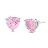 Thumbnail Image 1 of 8mm Heart-Shaped Pink Cubic Zirconia Solitaire Stud Earrings in Sterling Silver