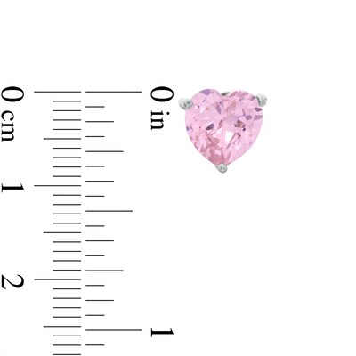 8mm Heart-Shaped Pink Cubic Zirconia Solitaire Stud Earrings in Sterling Silver