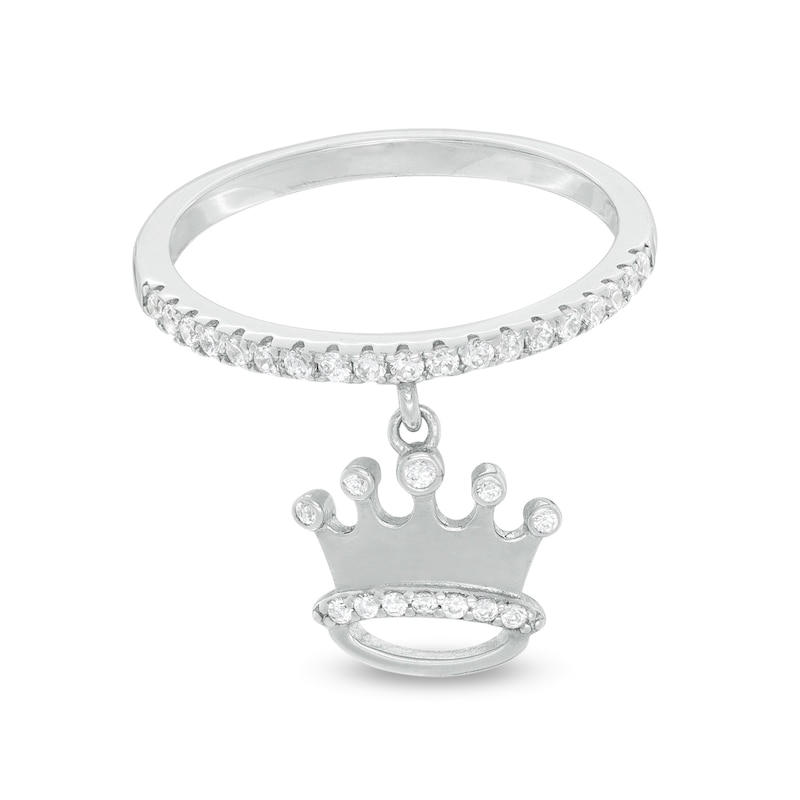 Cubic Zirconia Crown Dangle Ring in Sterling Silver - Size 7