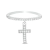 Cubic Zirconia Cross Dangle Ring in Sterling Silver - Size 7