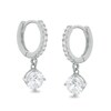 Thumbnail Image 1 of 6mm Cubic Zirconia Dangle 10mm Huggie Hoop Earrings in Sterling Silver