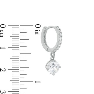 6mm Cubic Zirconia Dangle 10mm Huggie Hoop Earrings in Sterling Silver