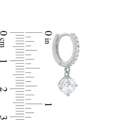 6mm Cubic Zirconia Dangle 10mm Huggie Hoop Earrings in Sterling Silver