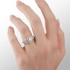 Cubic Zirconia Frame Three Stone Bridal Set in Solid Sterling Silver - Size 6