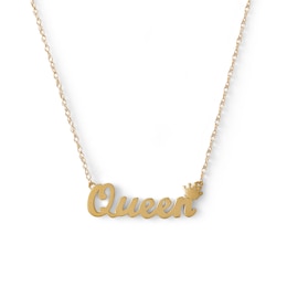 Cursive &quot;Queen&quot; with Crown Necklace in 10K Semi-Solid Gold - 20&quot;