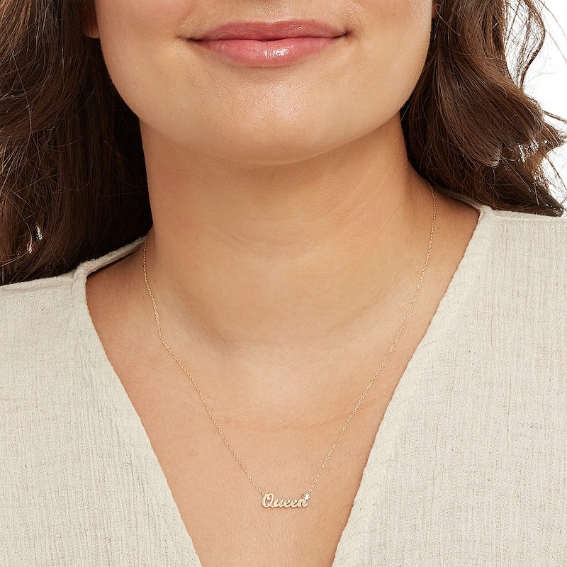 Main Image 3 of Cursive "Queen" with Crown Necklace in 10K Semi-Solid Gold - 20"