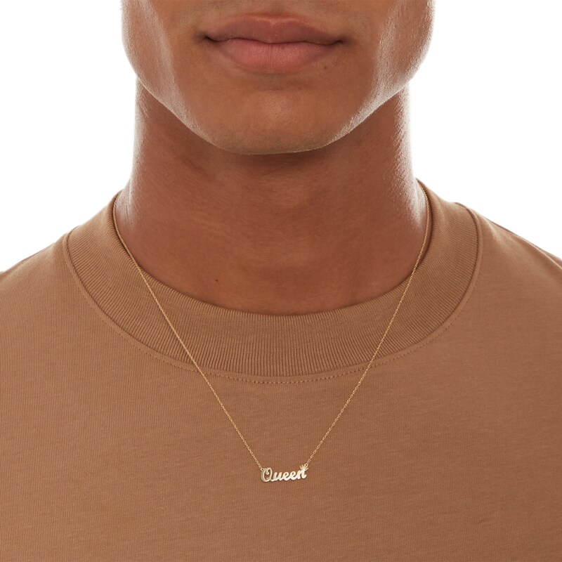 Main Image 4 of Cursive "Queen" with Crown Necklace in 10K Semi-Solid Gold - 20"