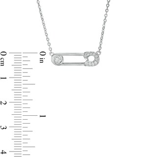 Cubic Zirconia Sideways Safety Pin Necklace in Sterling Silver