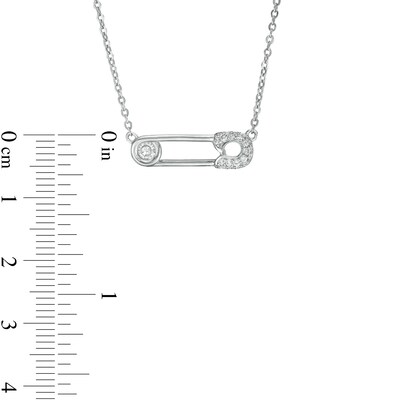Cubic Zirconia Sideways Safety Pin Necklace in Sterling Silver