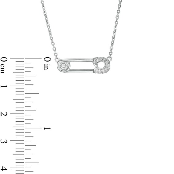 Cubic Zirconia Sideways Safety Pin Necklace in Sterling Silver