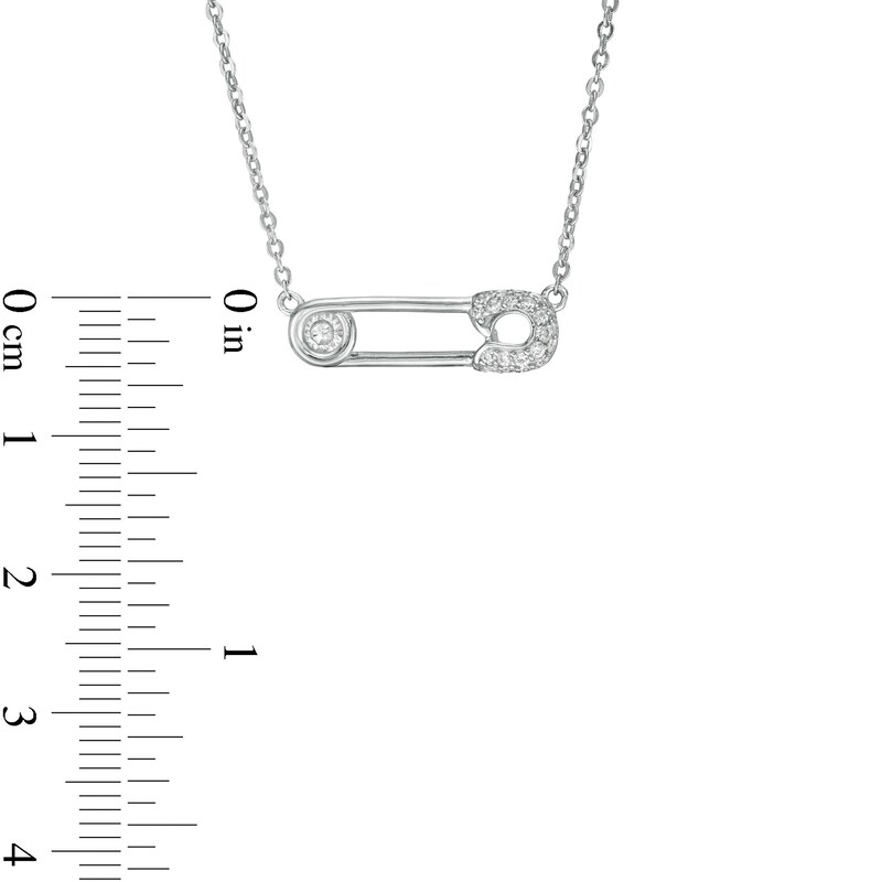 Main Image 2 of Cubic Zirconia Sideways Safety Pin Necklace in Sterling Silver