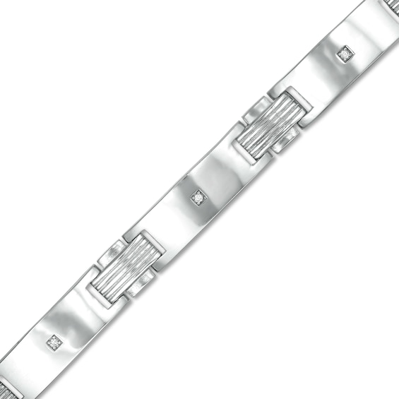Cubic Zirconia Solitaire Station Link Bracelet in Sterling Silver - 8.5"