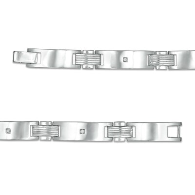 Cubic Zirconia Solitaire Station Link Bracelet in Sterling Silver - 8.5"