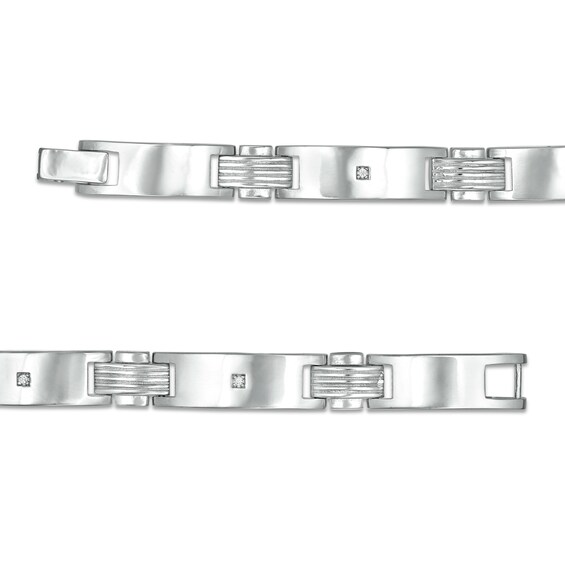Cubic Zirconia Solitaire Station Link Bracelet in Sterling Silver - 8.5"