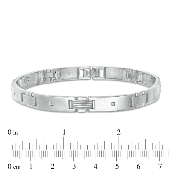 Cubic Zirconia Solitaire Station Link Bracelet in Sterling Silver - 8.5"