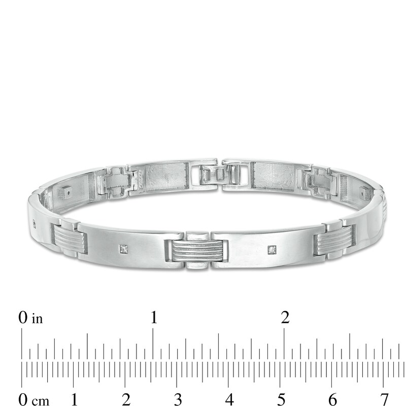 Cubic Zirconia Solitaire Station Link Bracelet in Sterling Silver - 8.5"