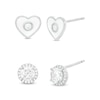 4.5mm Cubic Zirconia Frame and White Enamel Heart Two Pair Stud Earrings Set in Sterling Silver