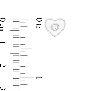 4.5mm Cubic Zirconia Frame and White Enamel Heart Two Pair Stud Earrings Set in Sterling Silver