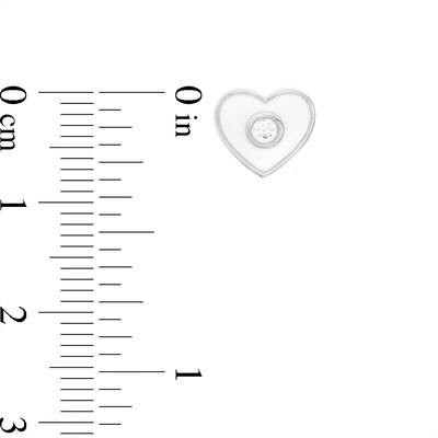 4.5mm Cubic Zirconia Frame and White Enamel Heart Two Pair Stud Earrings Set in Sterling Silver