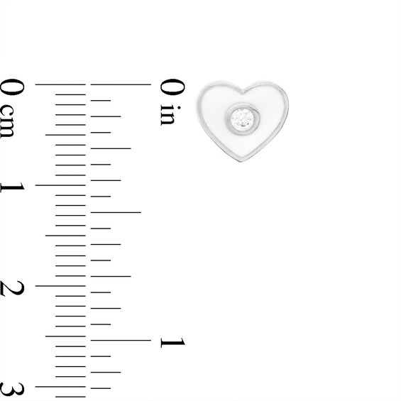 4.5mm Cubic Zirconia Frame and White Enamel Heart Two Pair Stud Earrings Set in Sterling Silver