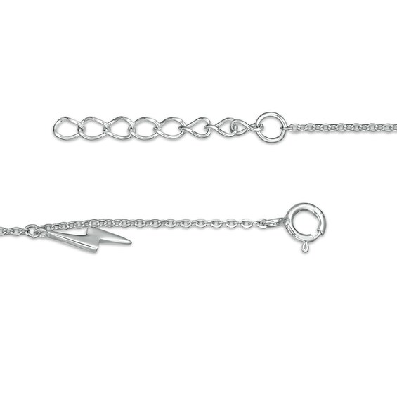 Cubic Zirconia and Lightning Bolt Dangle Alternating Station Anklet in Sterling Silver - 10"