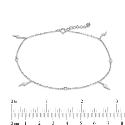 Cubic Zirconia and Lightning Bolt Dangle Alternating Station Anklet in Sterling Silver - 10"