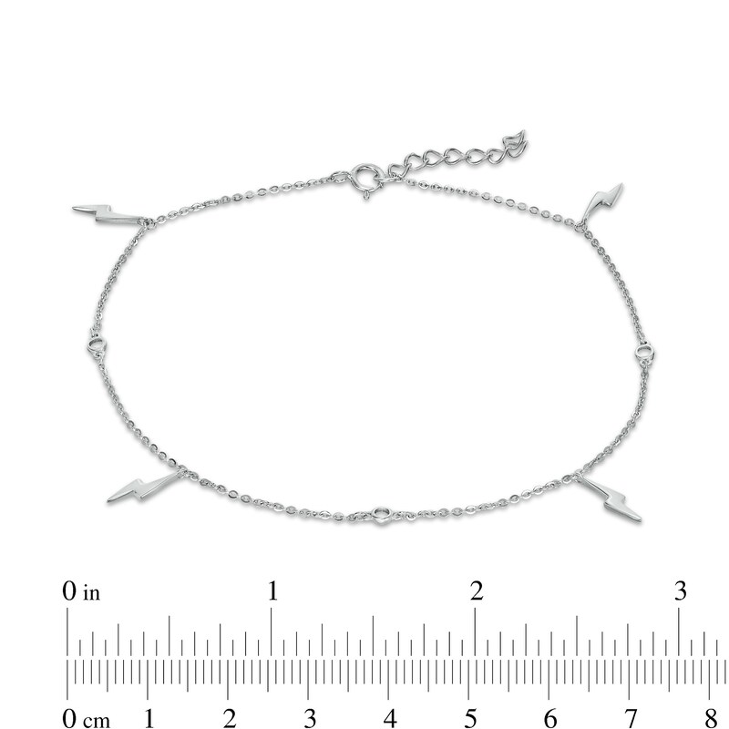 Main Image 3 of Cubic Zirconia and Lightning Bolt Dangle Alternating Station Anklet in Sterling Silver - 10"
