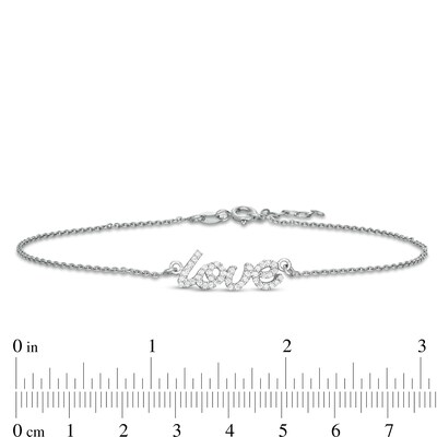 Cubic Zirconia Cursive "love" Anklet in Sterling Silver - 10"