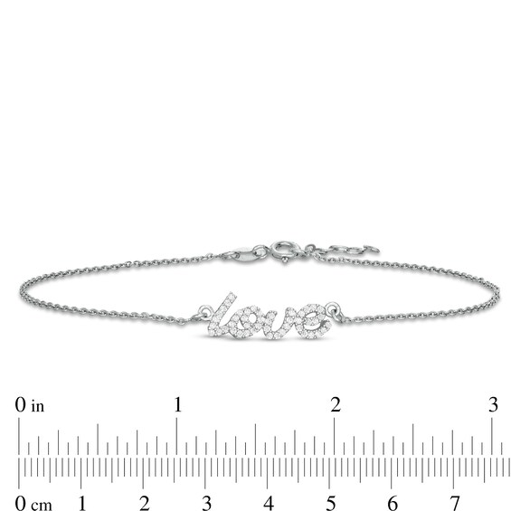 Cubic Zirconia Cursive "love" Anklet in Sterling Silver - 10"