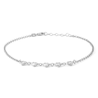 Made in Italy 5mm Heart-Shaped Cubic Zirconia Five Stone Anklet in Solid Sterling Silver - 10"