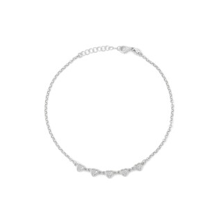 Made in Italy 5mm Heart-Shaped Cubic Zirconia Five Stone Anklet in Solid Sterling Silver - 10"