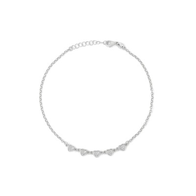 Made in Italy 5mm Heart-Shaped Cubic Zirconia Five Stone Anklet in Solid Sterling Silver - 10"
