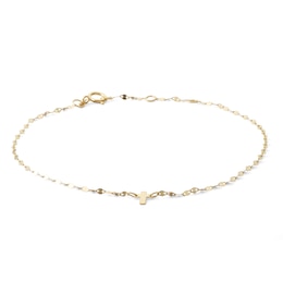 Made in Italy Dainty Cross Mirror Chain Anklet in 10K Solid Gold - 10&quot;