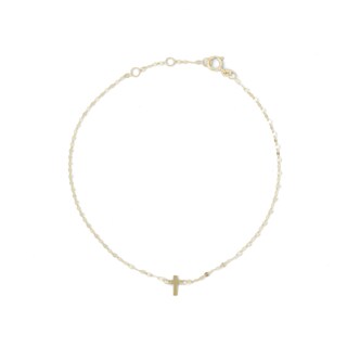 10K Solid Gold Dainty Cross Mirror Chain Anklet Made in Italy - 9" + .5"