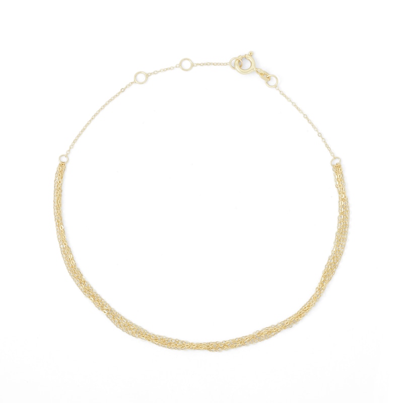 Main Image 2 of Made in Italy Layered Cable Chain Anklet in 10K Solid Gold - 10"