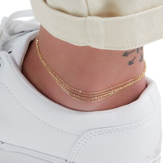 Made in Italy Layered Cable Chain Anklet in 10K Solid Gold - 10"