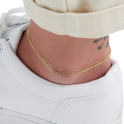 Made in Italy Layered Cable Chain Anklet in 10K Solid Gold - 10"