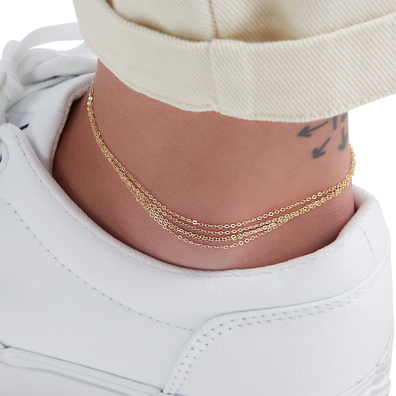 Main Image 3 of Made in Italy Layered Cable Chain Anklet in 10K Solid Gold - 10"