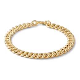 Made in Italy Reversible 6.5mm Textured Cuban Curb Chain Bracelet in 10K Hollow Gold - 7.5&quot;