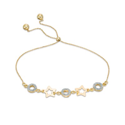 Made in Italy Glitter Enamel "O" and Star Bolo Bracelet in 10K Gold - 9"