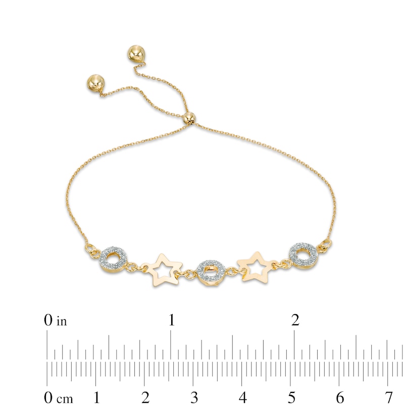 Made in Italy Glitter Enamel "O" and Star Bolo Bracelet in 10K Gold - 9"