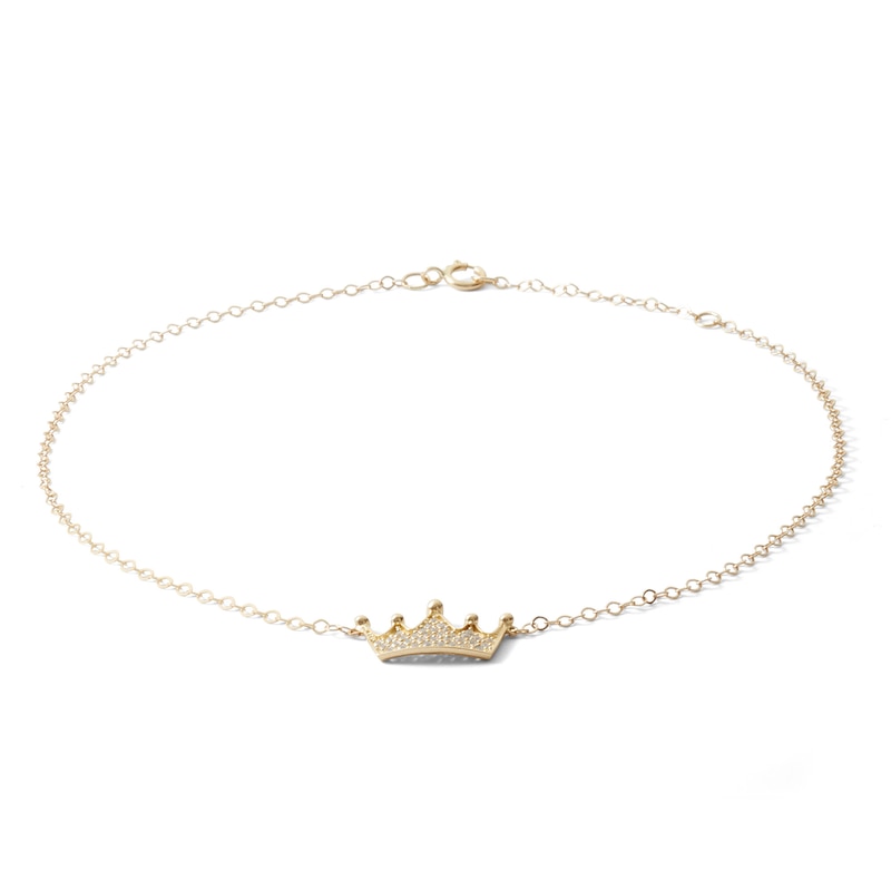 Cubic Zirconia Crown Anklet in 10K Solid Gold - 10"