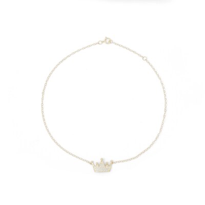 Cubic Zirconia Crown Anklet in 10K Solid Gold - 10"