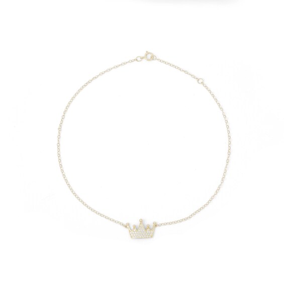 Cubic Zirconia Crown Anklet in 10K Solid Gold - 10"